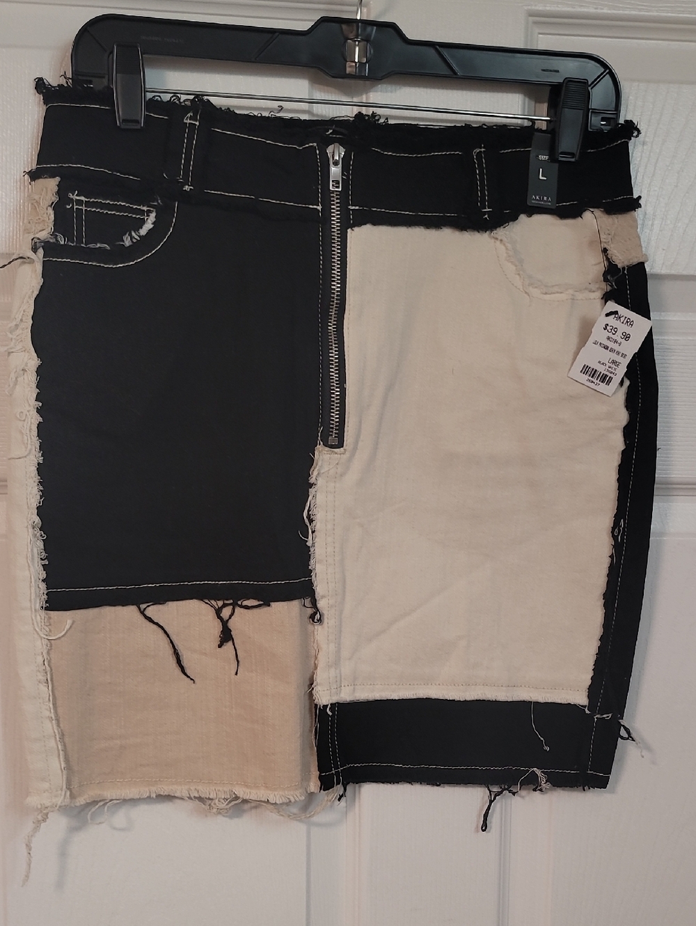 AKIRA Black & White Patchwork Denim Mini Skirt